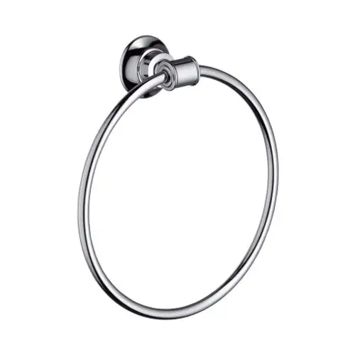 Handtuchring aus glänzendem Metall mit runder Form, montiert an einer Wandhalterung. Design von AXOR.